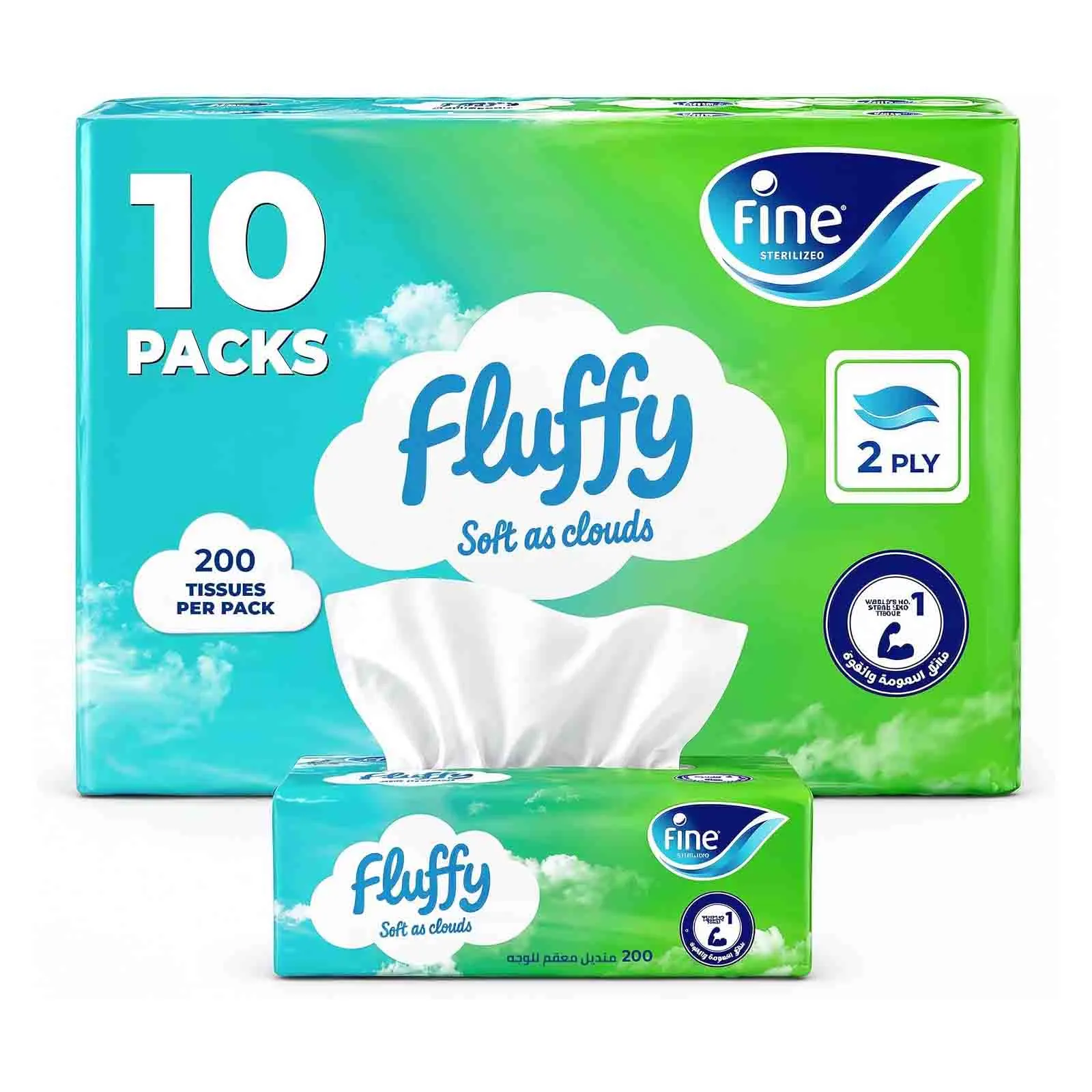 TISSUE FACIAL FINE FLUFFY 200 X 2 PLY ( 1 X 10 PCS )