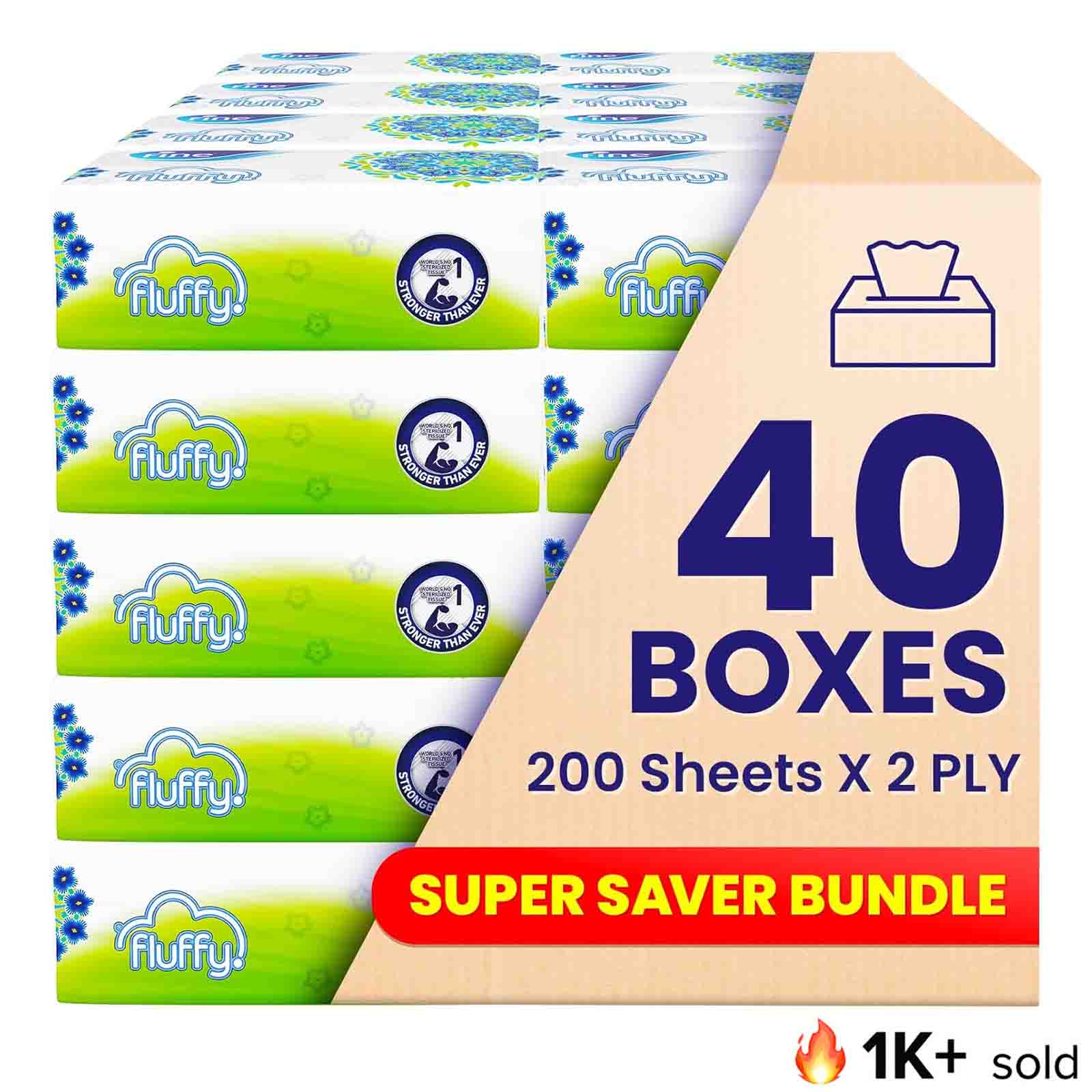 TISSUE FACIAL FINE FLUFFY 200 X 2 PLY ( 4 x 10 PCS )