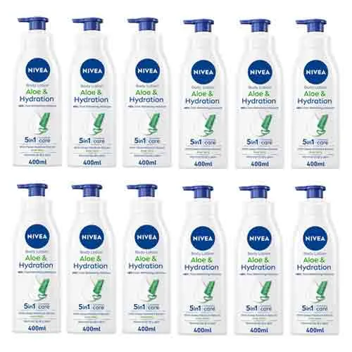 NIVEA Body Lotion Hydration, Aloe Vera, Normal to Dry Skin, 12 x 400 ml