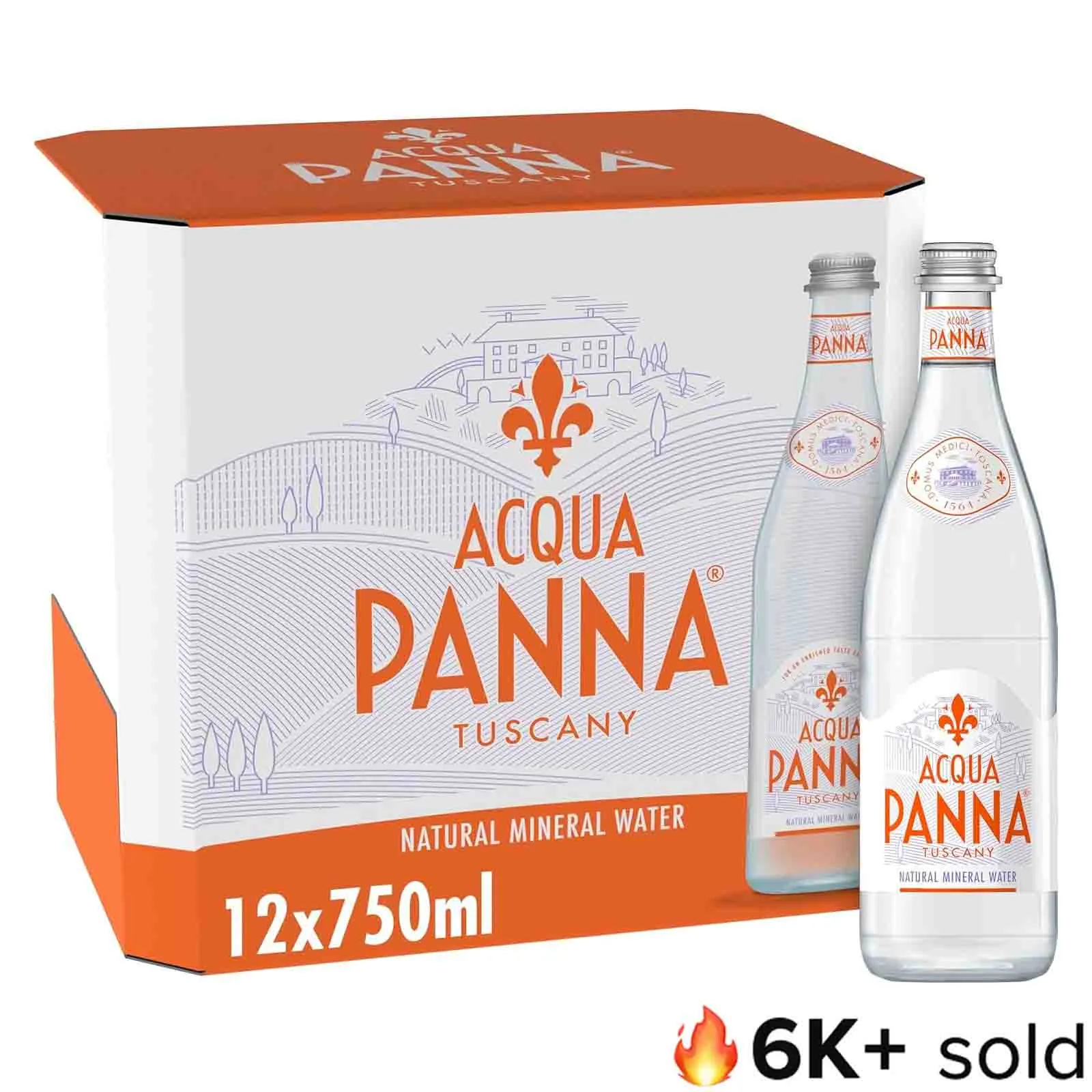 WATER MINERAL GLASS BOTTLE ACQUA PANNA ( 12 X 750 ML )