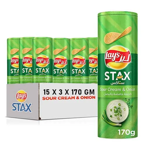 CHIPS STAX POTATO SOUR CREAM & ONION LAYS (15 X 3 X 170 gm)