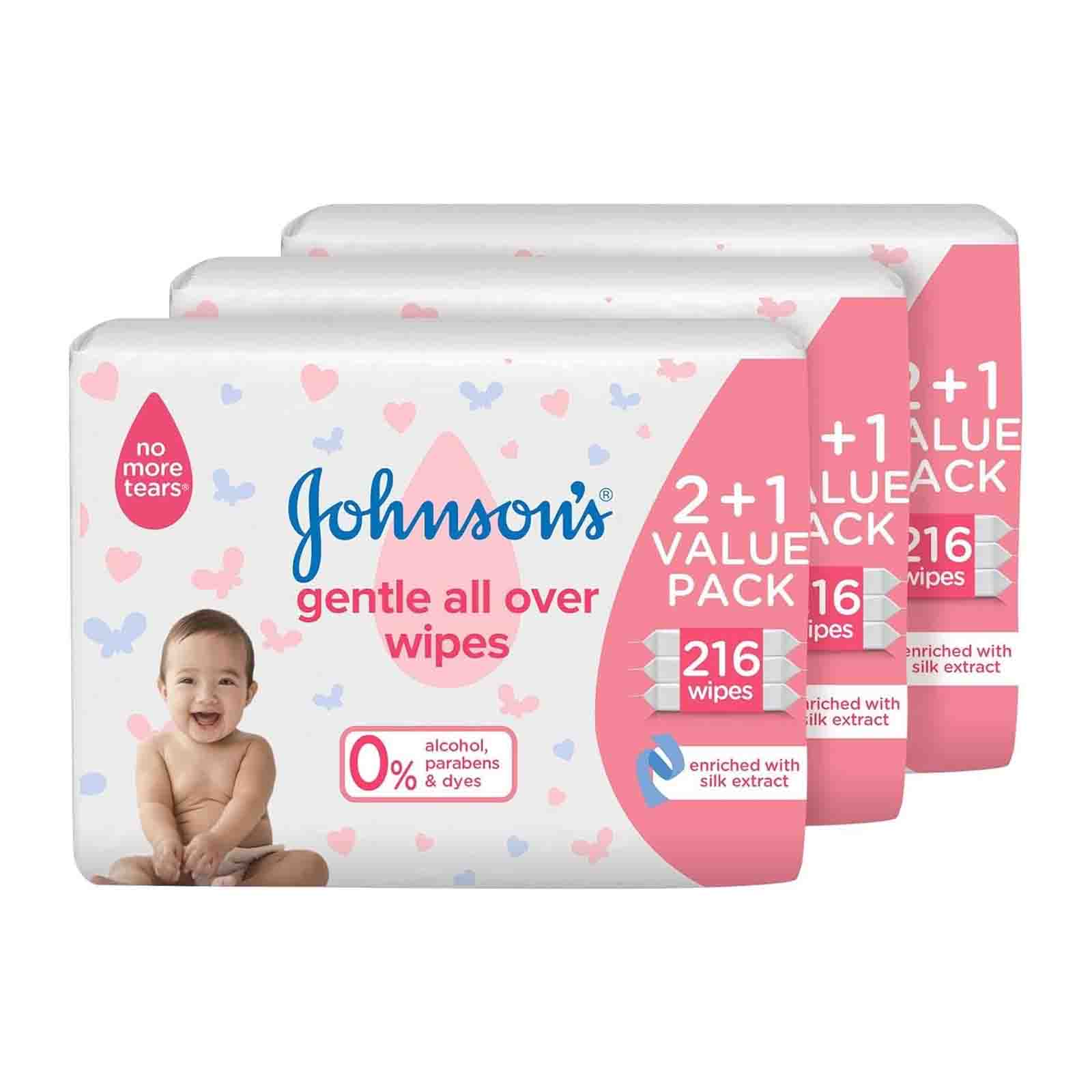 WIPES BABY GENTLE ALL OVER JOHNSONS (3 X 216 PC)