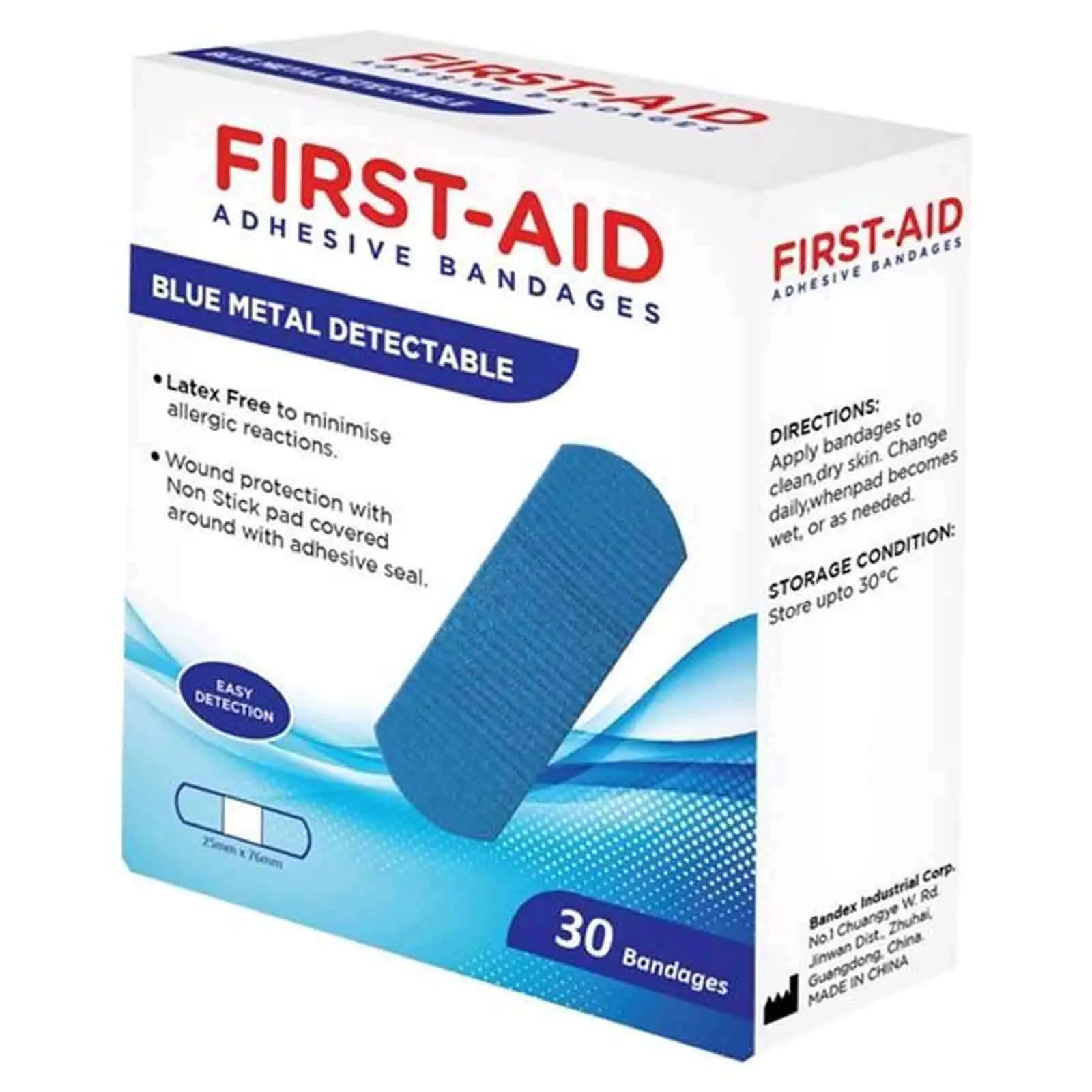 BANDAGE BLUE METAL DETECTABLE 25 X 76 MM FIRST AID (1 X 30 PC)