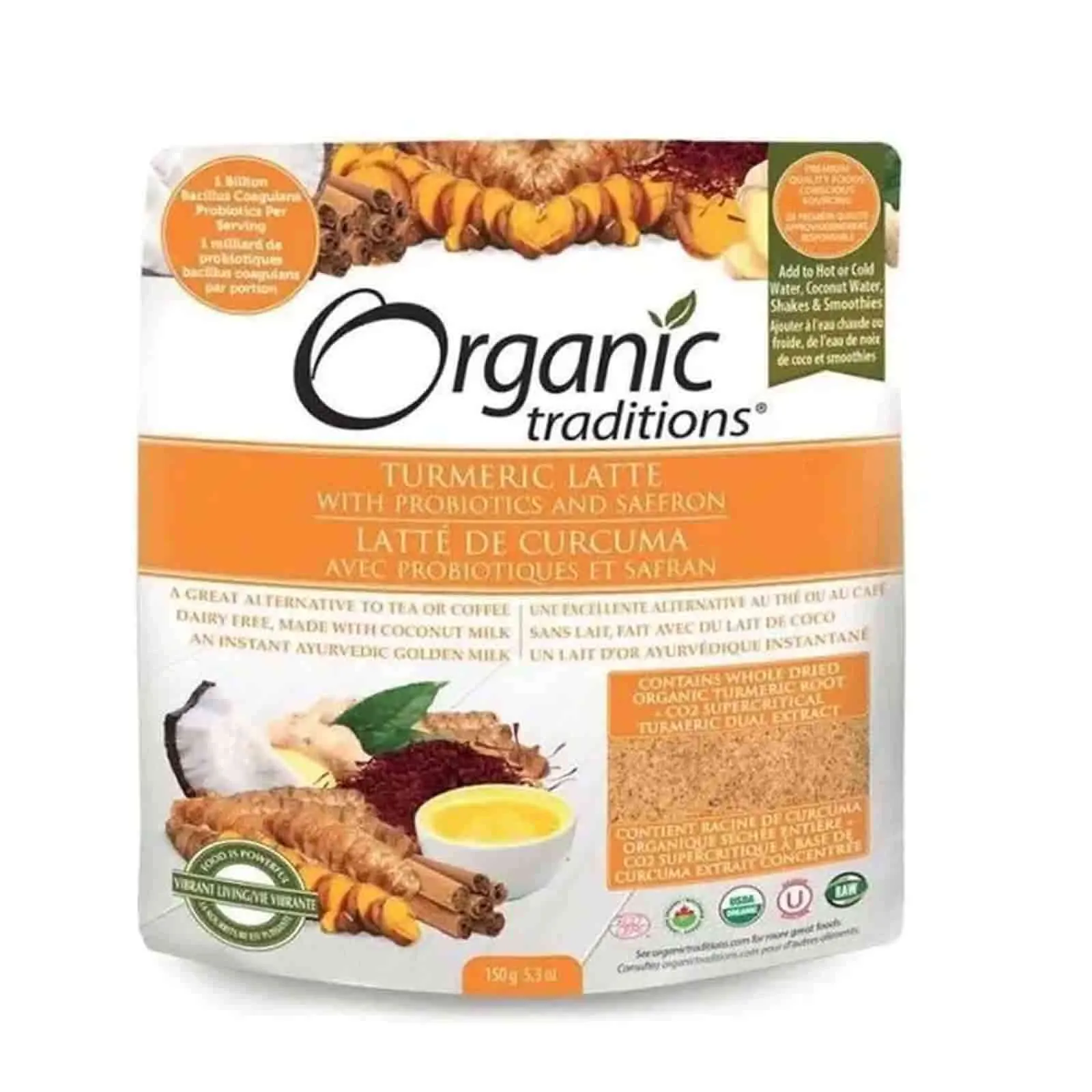 TURMERIC LATTE WITH SAFFRON AND PROBIOTICS ORGANIC TRADITIONS ( 150 gm )