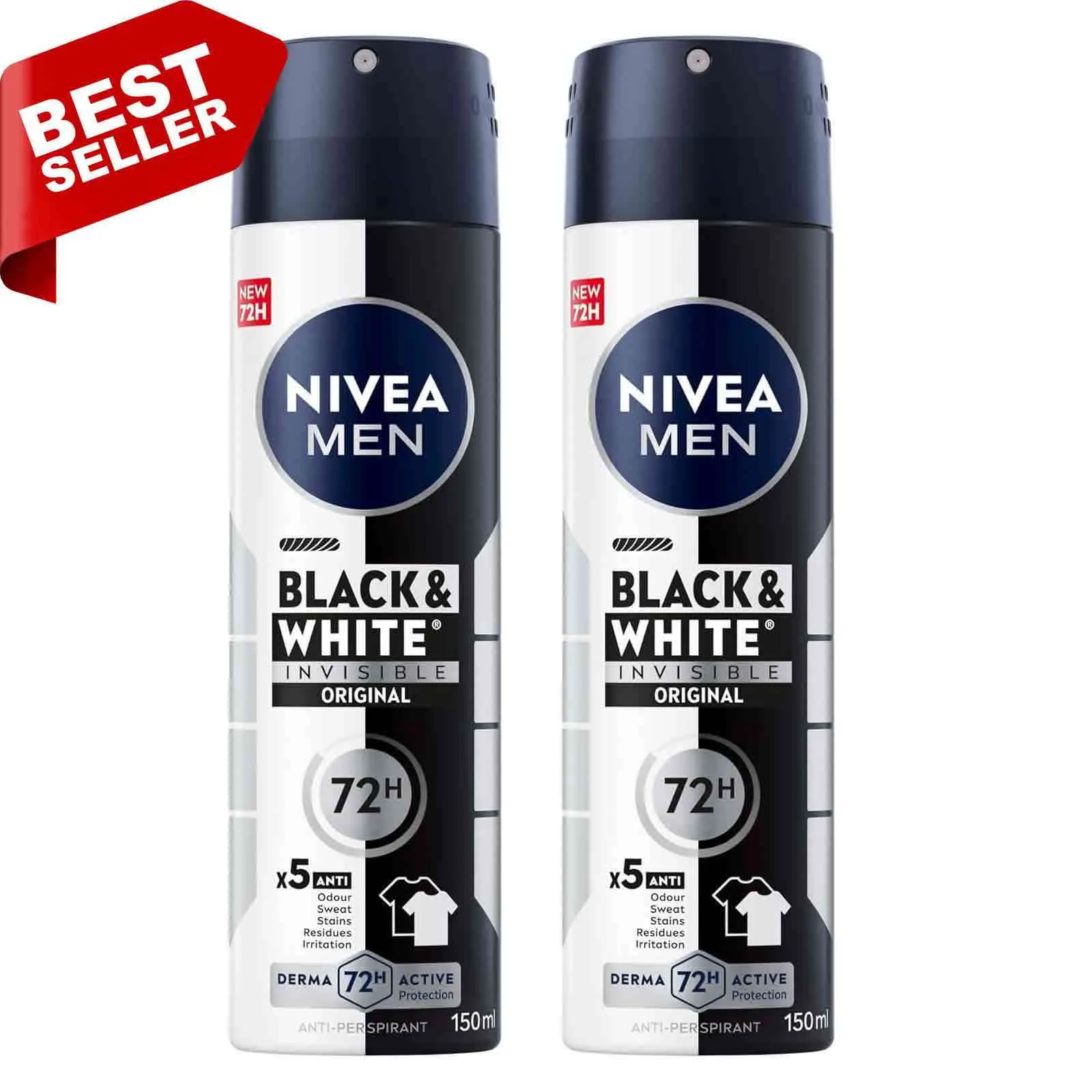 DEODORANT SPRAY ANTIPERS BLK & WHITE INVIS 72 HRS ORIGINAL MEN NIVEA ( 2 X 150 ML )