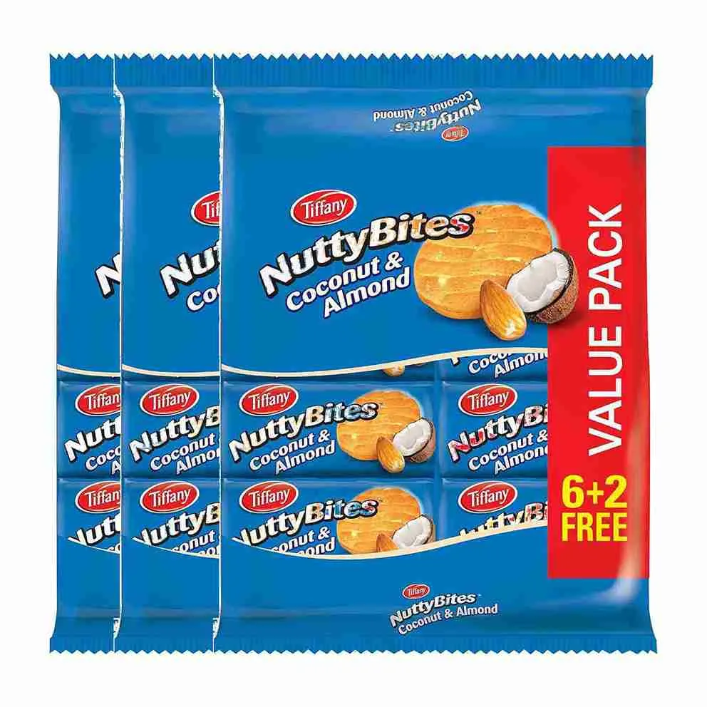 BISCUIT NUTTY BITES COCONUT & ALMOND TIFFANY ( 3 X 8 X 72 GM )