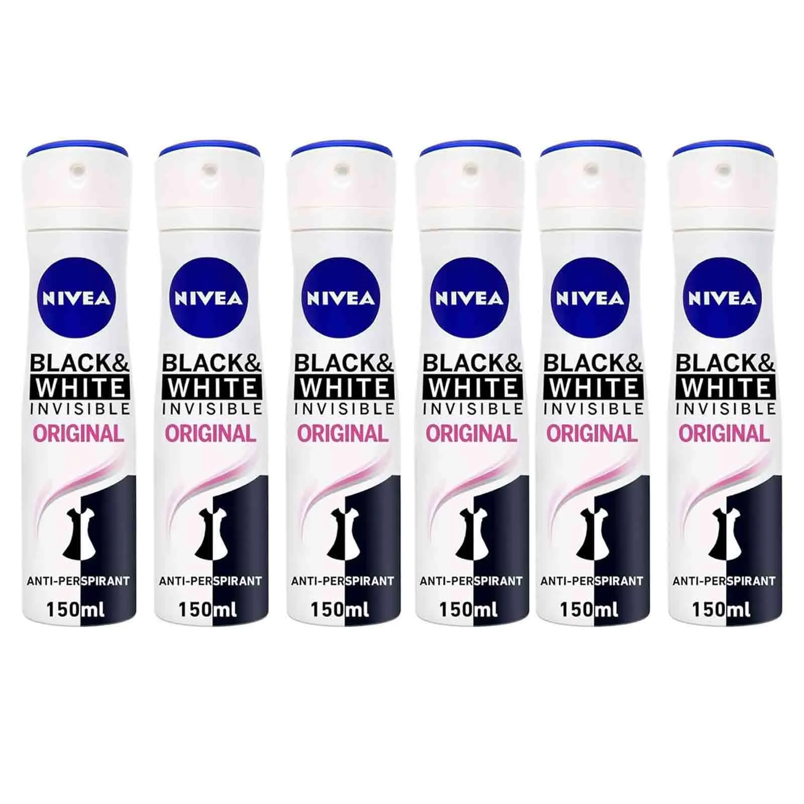 DEODORANT SPRAY ANTIPERS BLK & WHTE INVIS ORIGINAL WOMEN NIVEA ( 6 X 150 ML )
