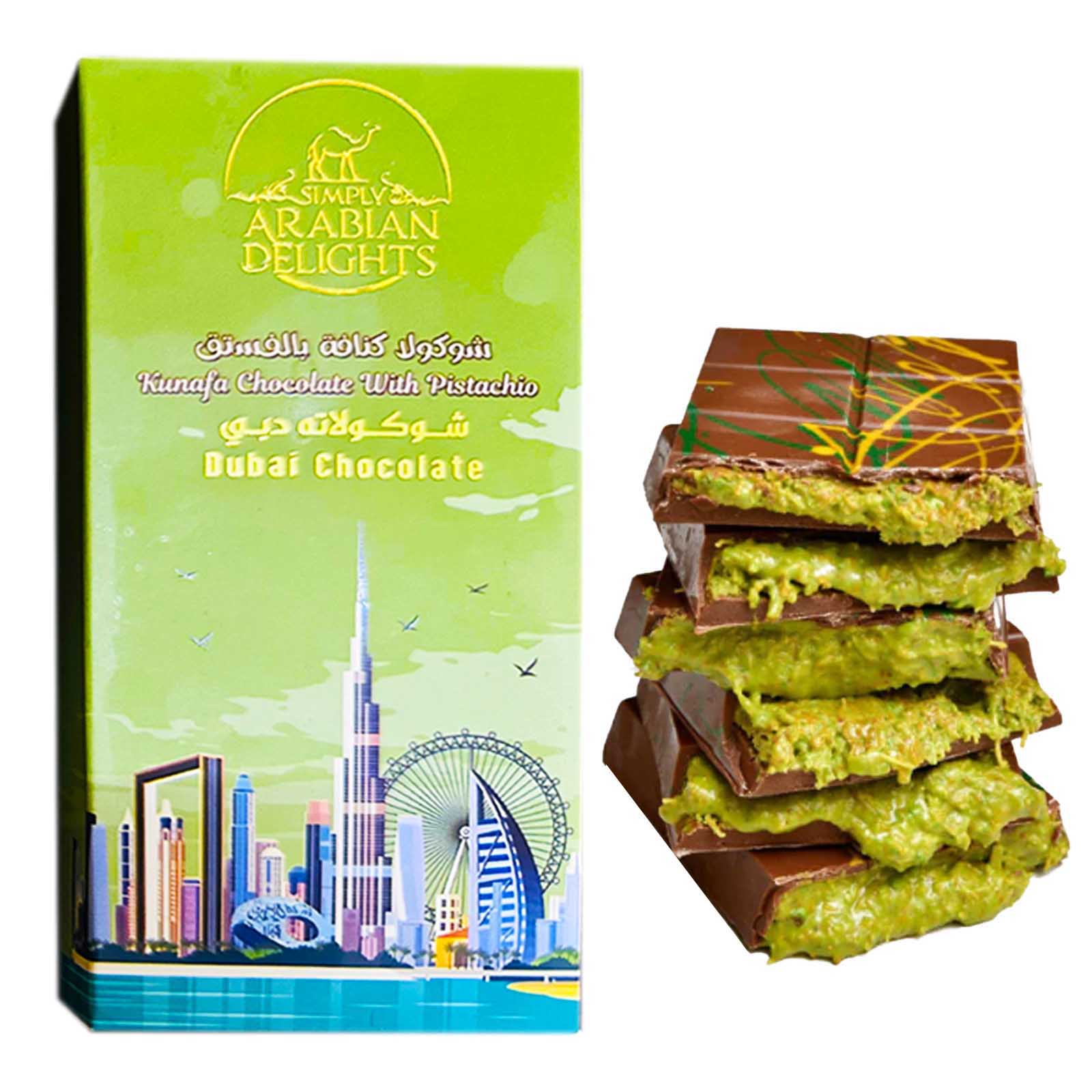 KUNAFA CHOCOLATE WITH PISTACHIO DUBAI CHOCOLATE ARABIAN DELIGHTS ( 200 GM )