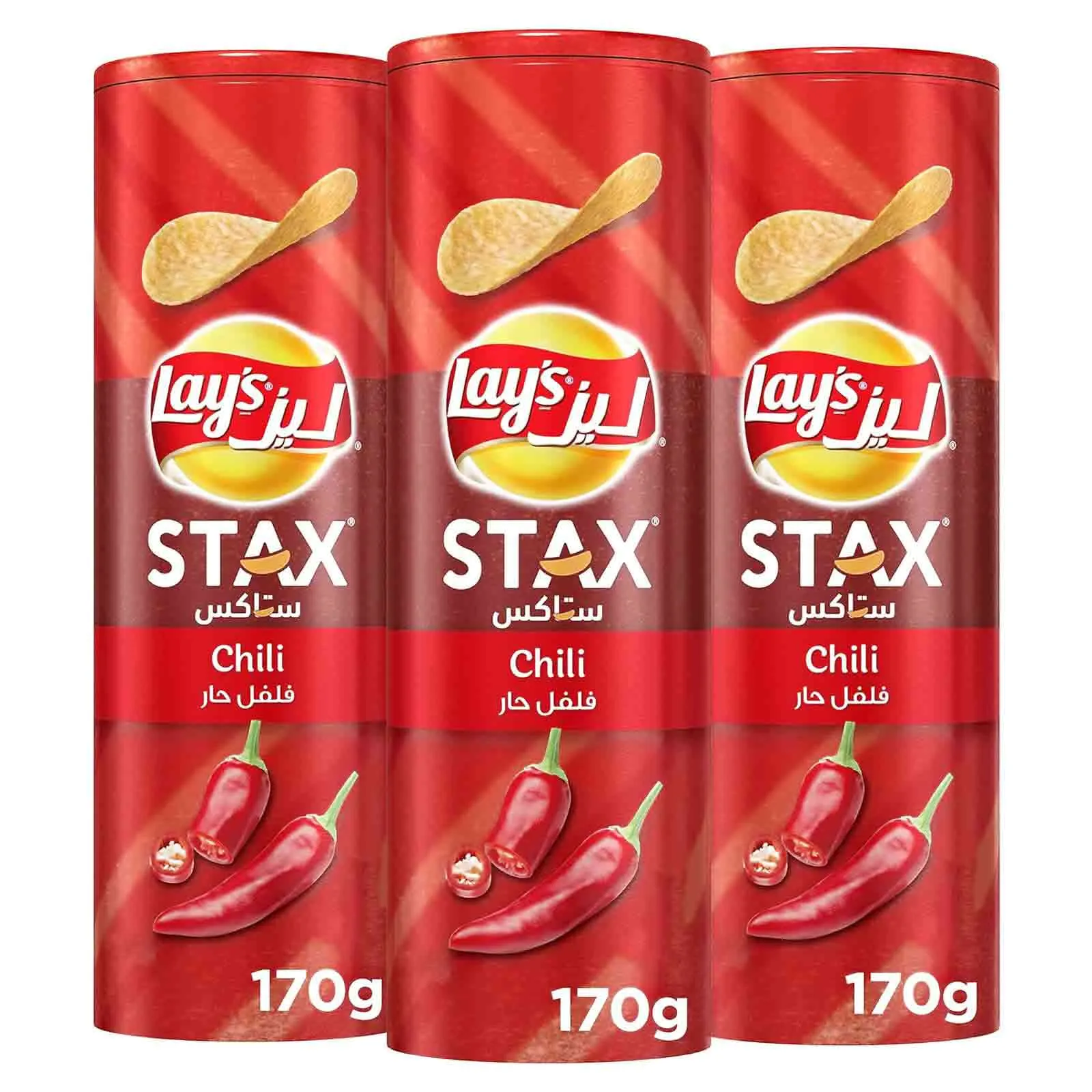 CHIPS STAX POTATO CRISPS CHILI LAYS ( 3 X 170 GM )