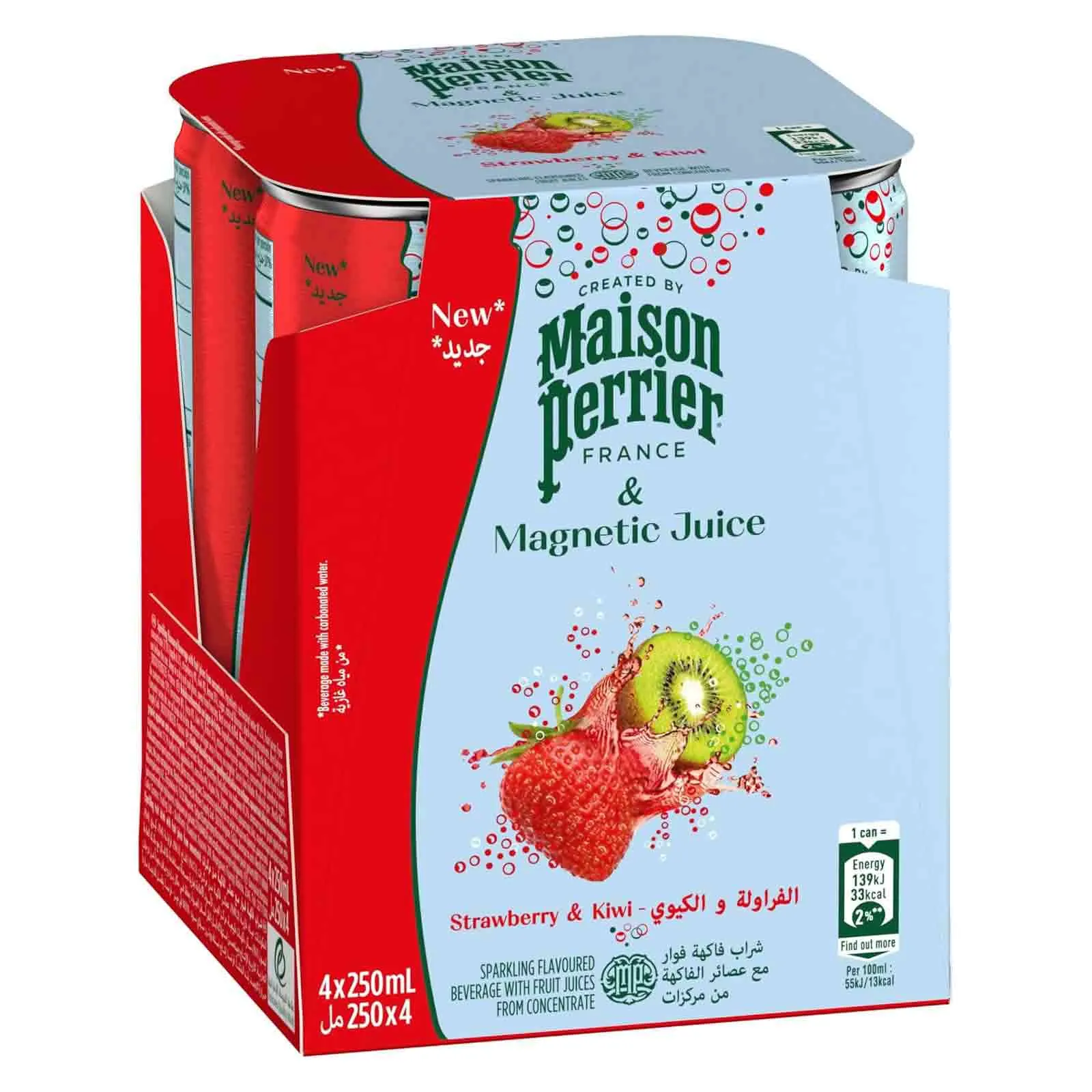 BEVERAGE SPARKLING STRAWBERRY & KIWI MAGNETIC JUICE MAISON PERRIER ( 4 X 250 ML )