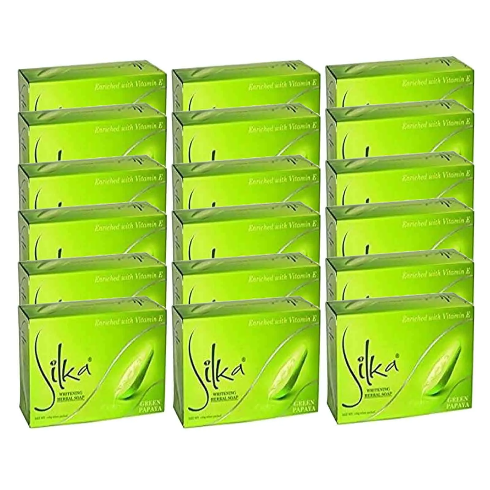 SOAP HERBAL WHITENING GREEN PAPAYA SILKA ( 3 X 6 X 135 GM )