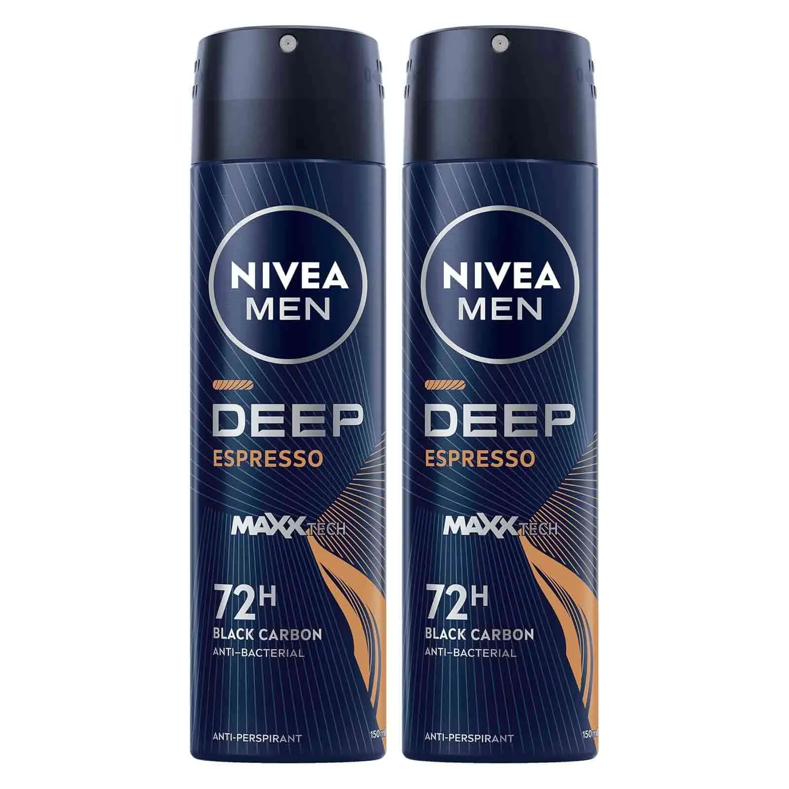 DEODORANT SPRAY DEEP ESPRESSO 72 HRS BLACK CARBON MEN NIVEA ( 2 X 150 ML )