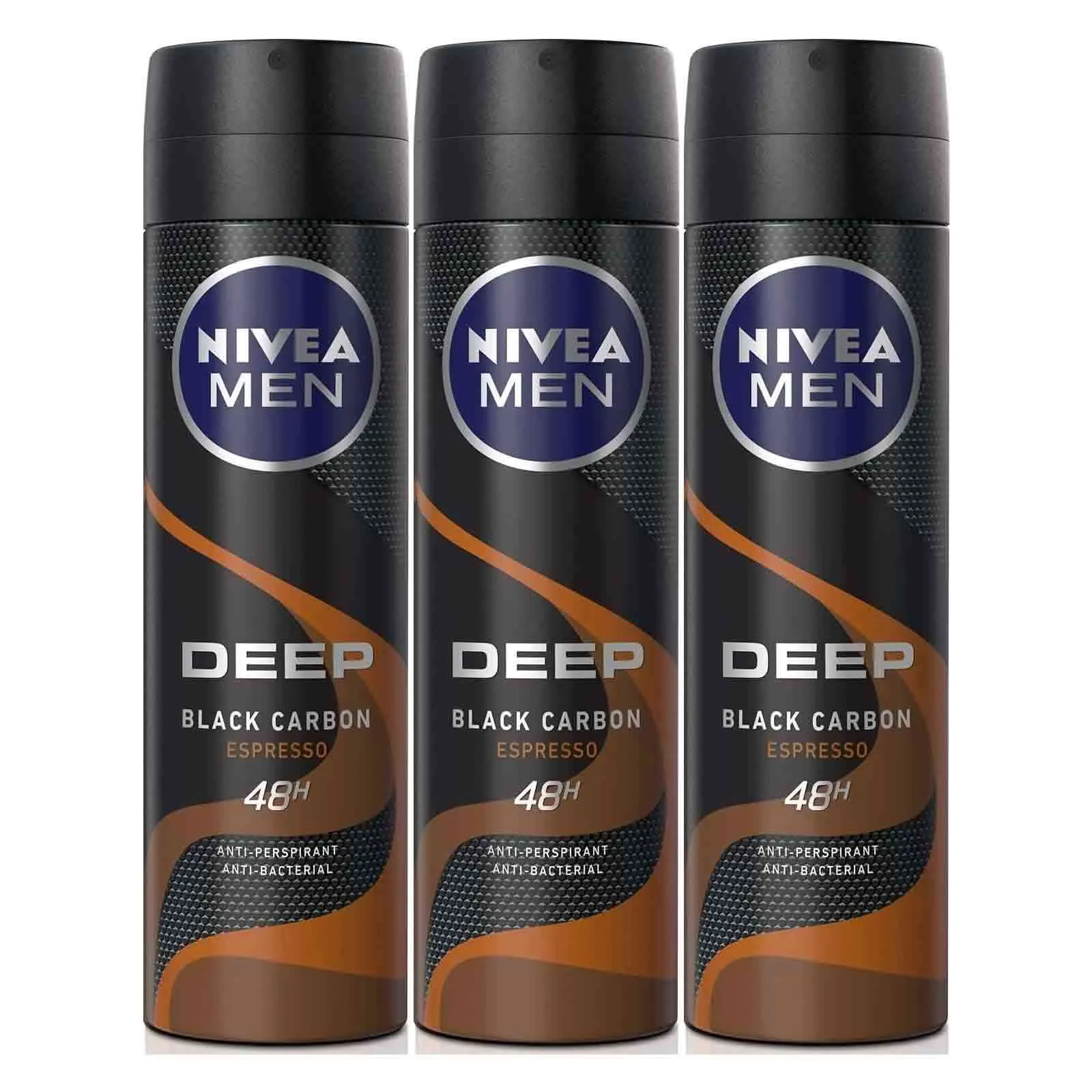 DEODORANT SPRAY DEEP ESPRESSO 72 HRS BLACK CARBON MEN NIVEA ( 3 X 150 ML )
