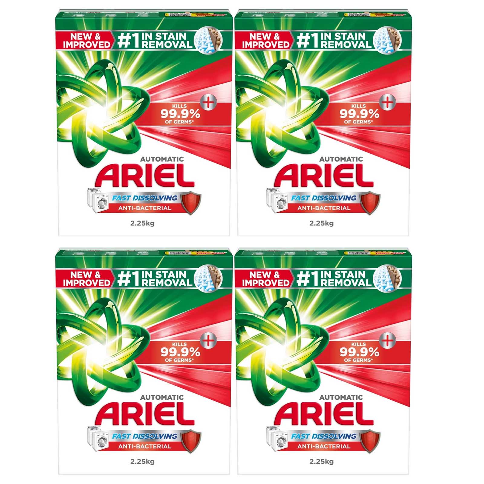 LAUNDRY DETERGENT POWDER AUTOMATIC ANTIBACTERIAL FAST DISSOLVING ARIEL ( 4 X 2.25 KG )