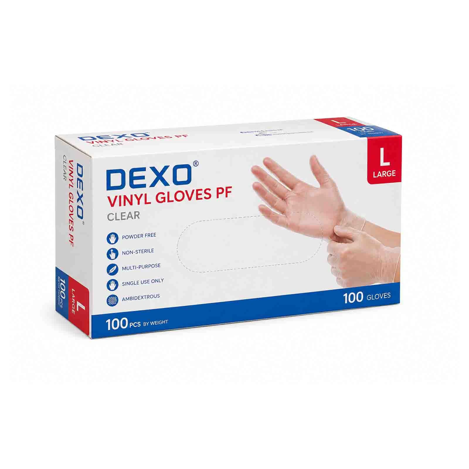 VINYL GLOVES PF CLEAR LARGE DEXO ( 100 PCS )