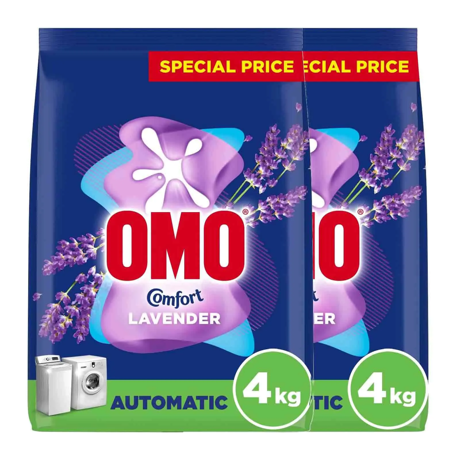 LAUNDRY DETERGENT POWDER AUTOMATIC COMFORT LAVENDER OMO ( 2 X 4 KG )