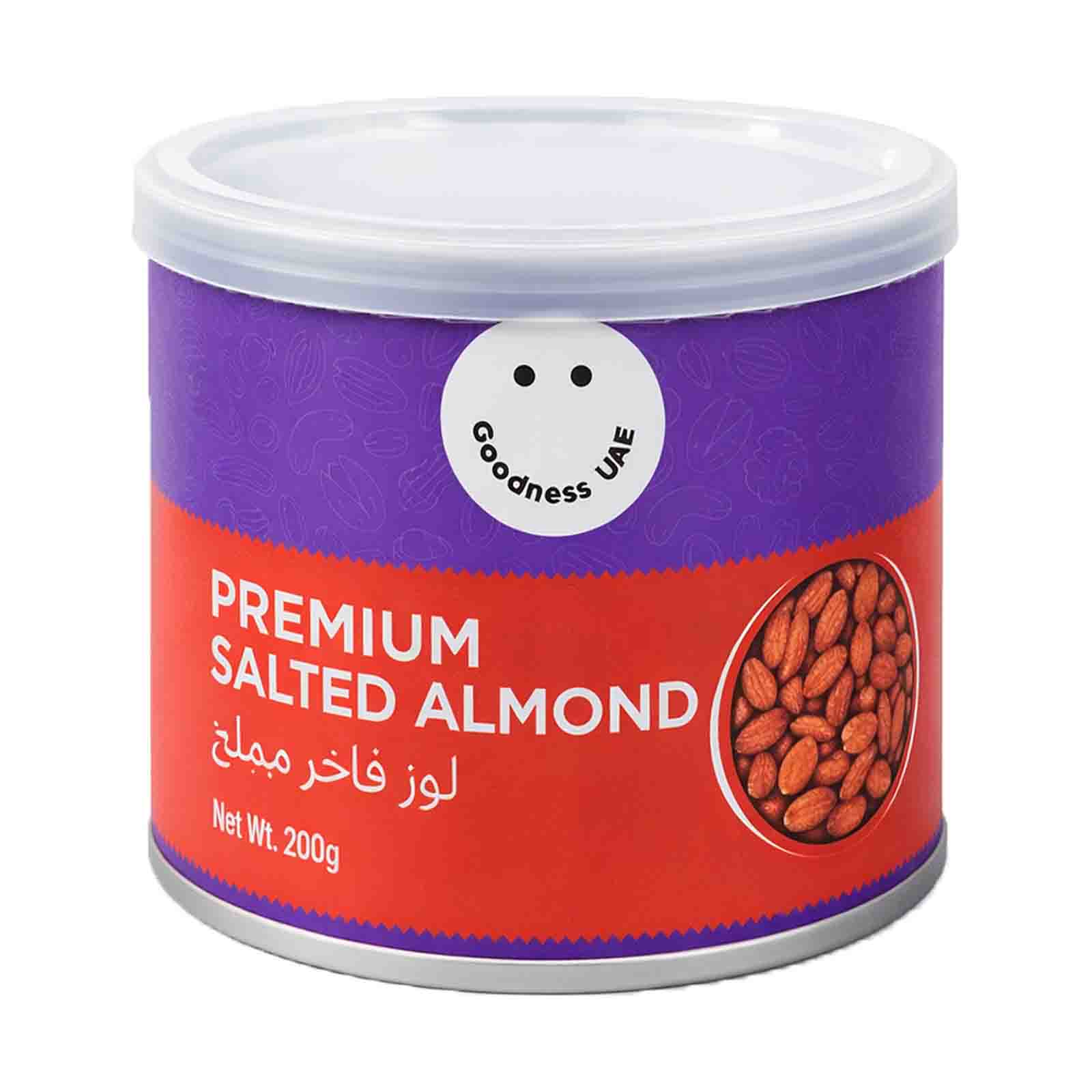 NUTS PREMIUM ALMOND ROASTED TIN GOODNESS ( 200 GM )