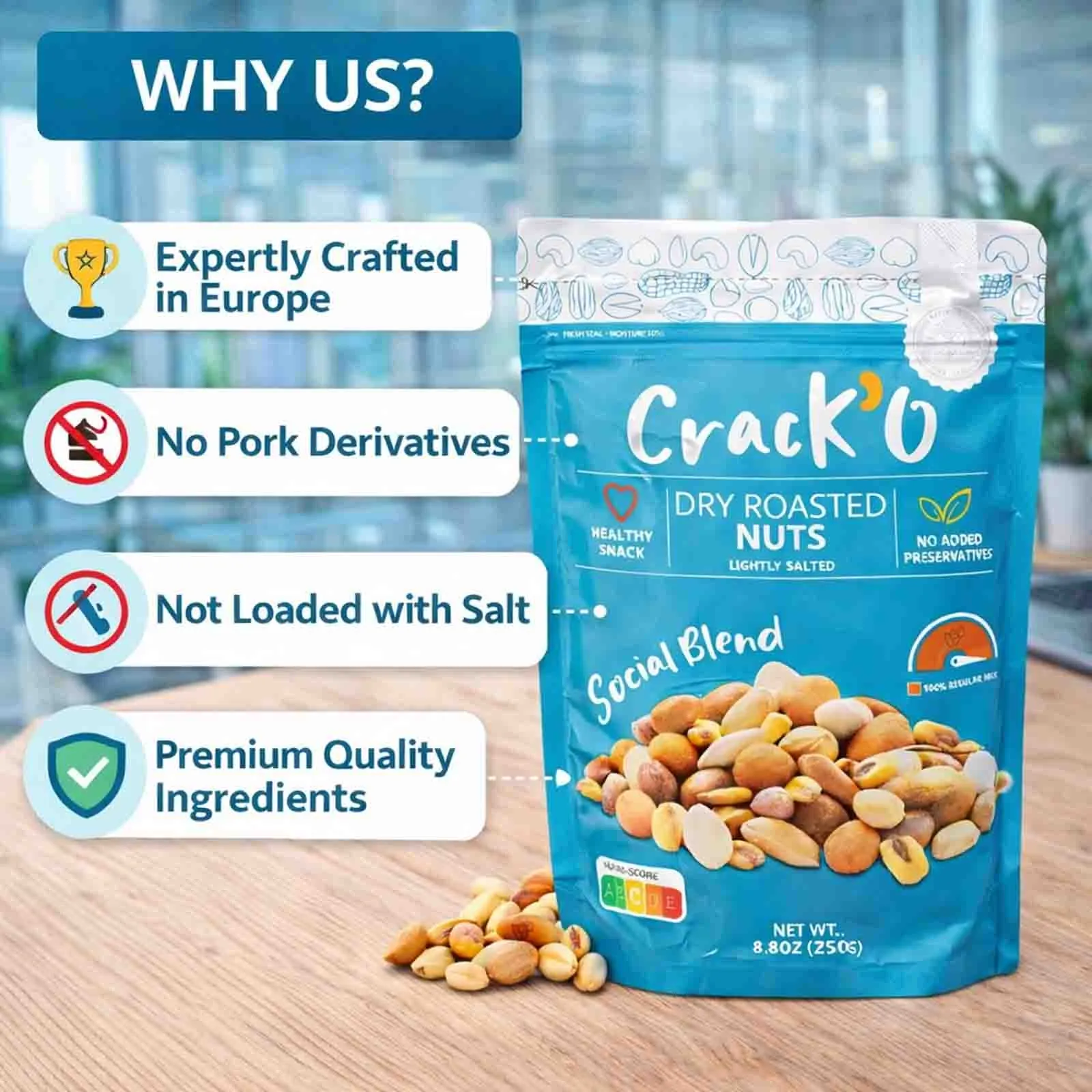 Crack O Social Blend Dry Roasted Nuts – Lightly Salted, Premium Mixed Nuts , 250 g