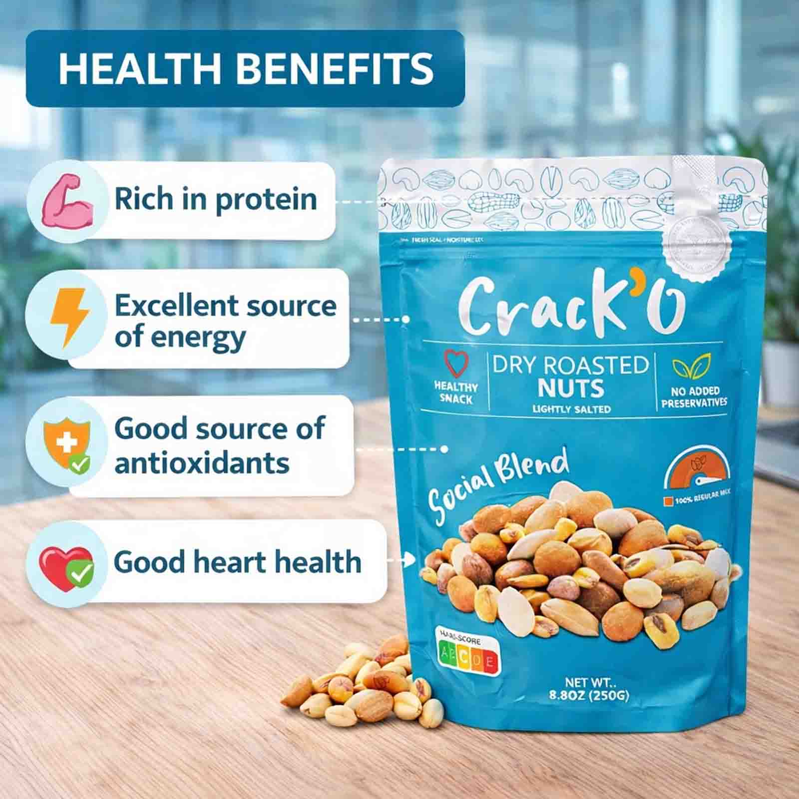 Crack O Social Blend Dry Roasted Nuts – Lightly Salted, Premium Mixed Nuts , 250 g
