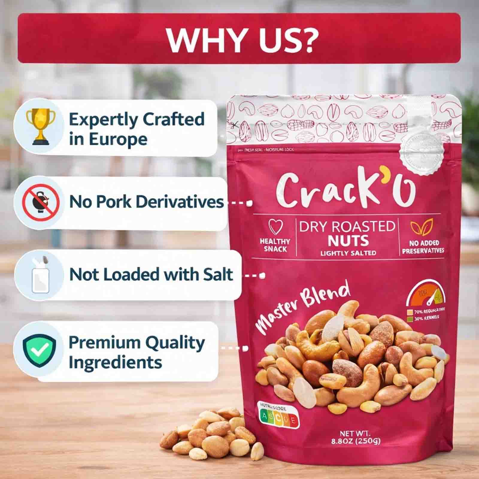  Crack O Master Blend Dry Roasted Nuts – Lightly Salted, Premium Mixed Nuts , 2 x 250 g