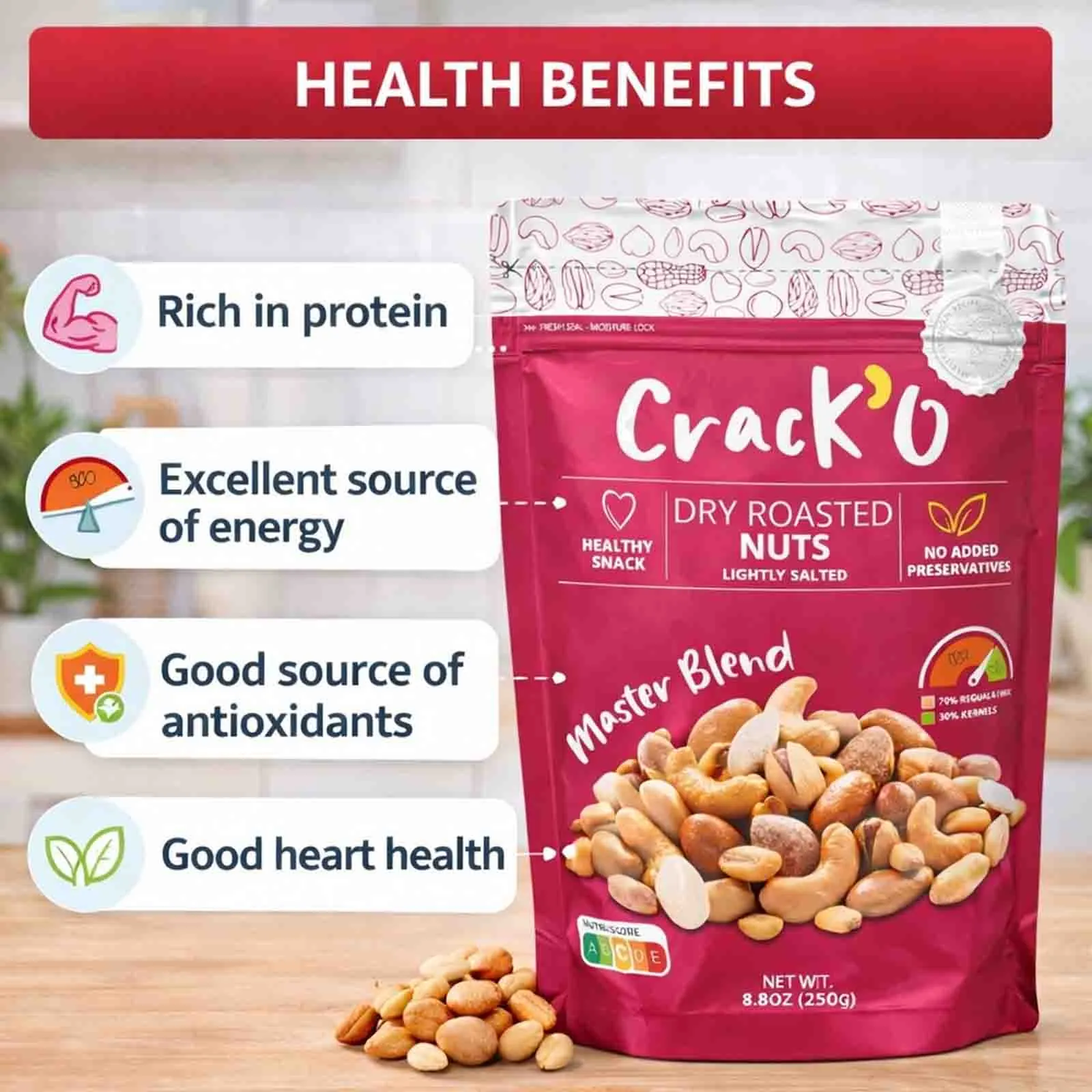 Crack O Master Blend Dry Roasted Nuts – Lightly Salted, Premium Mixed Nuts , 250 g