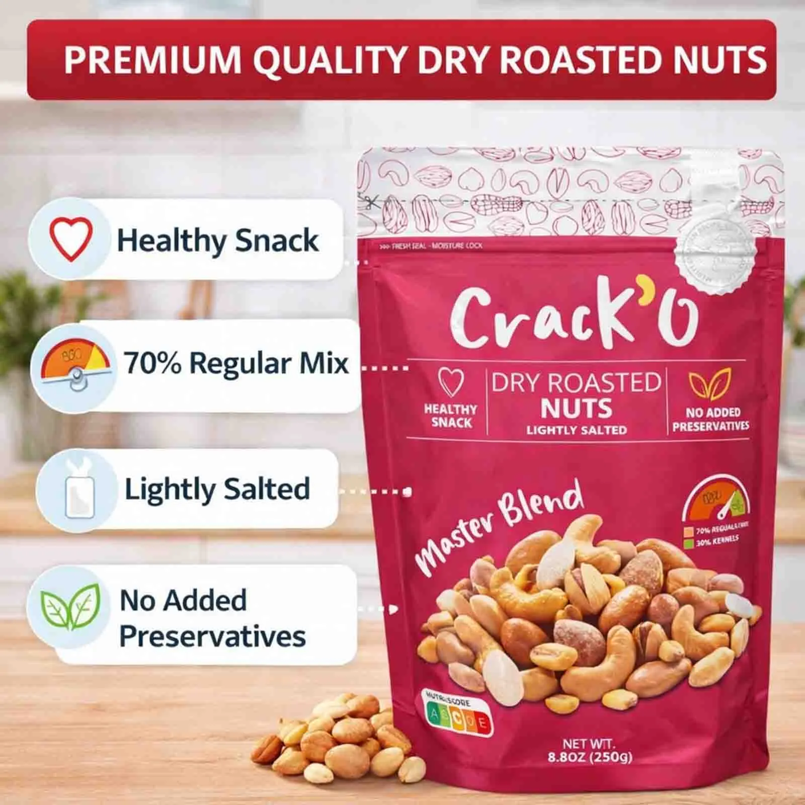  Crack O Master Blend Dry Roasted Nuts – Lightly Salted, Premium Mixed Nuts , 2 x 250 g