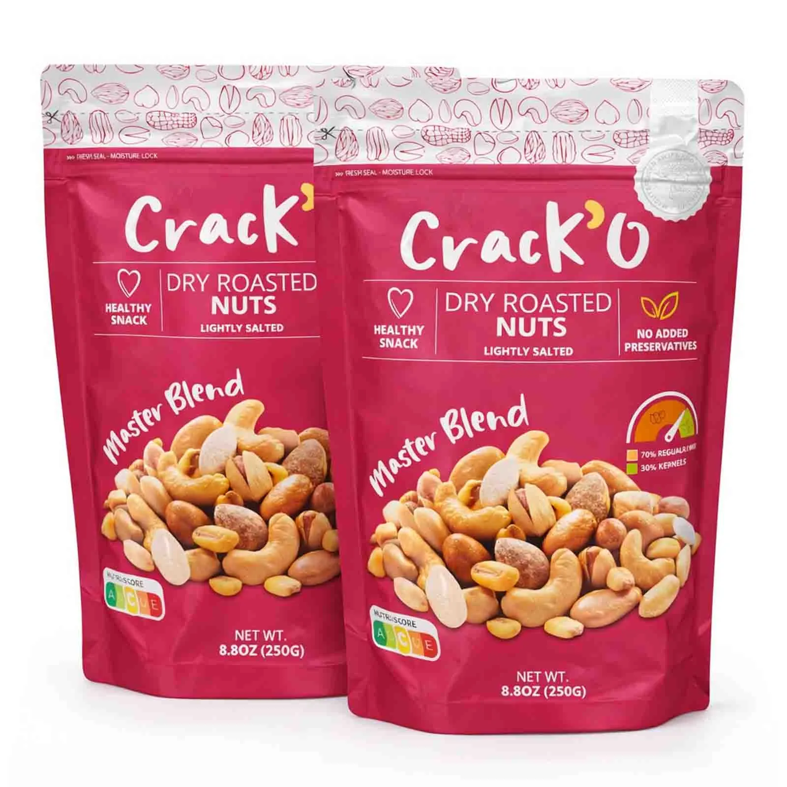 NUTS MASTER BLEND 70% REGULAR MIX & 30 % KERNALS CRACKO ( 2 X 250 GM )