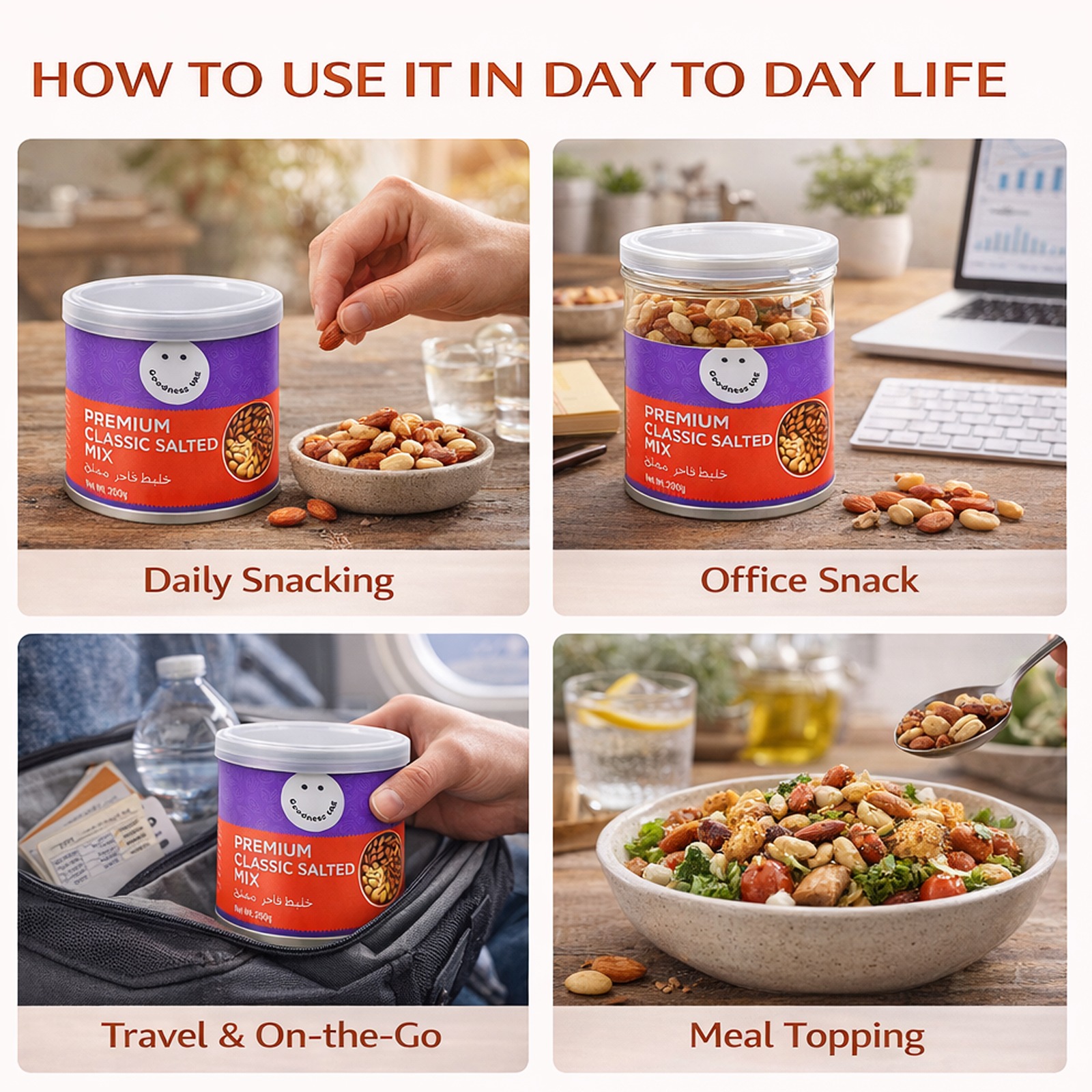  Goodness UAE Premium Dry Classic Salted Mix, No Added Oil, Rich in Protein, No Preservatives, 2 x 200 g