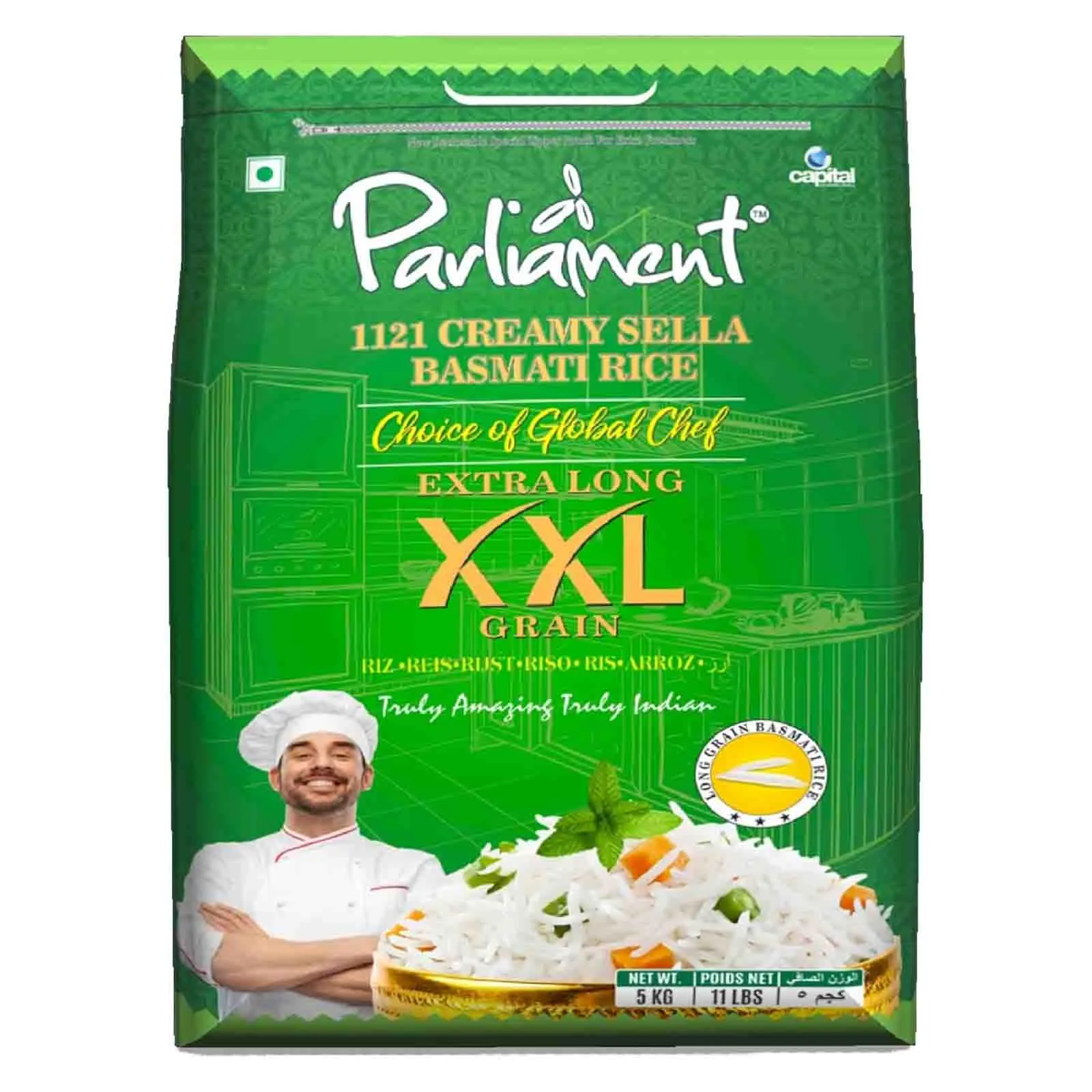RICE BASMATI CREAMY SELLA 1121 EXTRA LONG PARLIAMENT ( 5 KG )