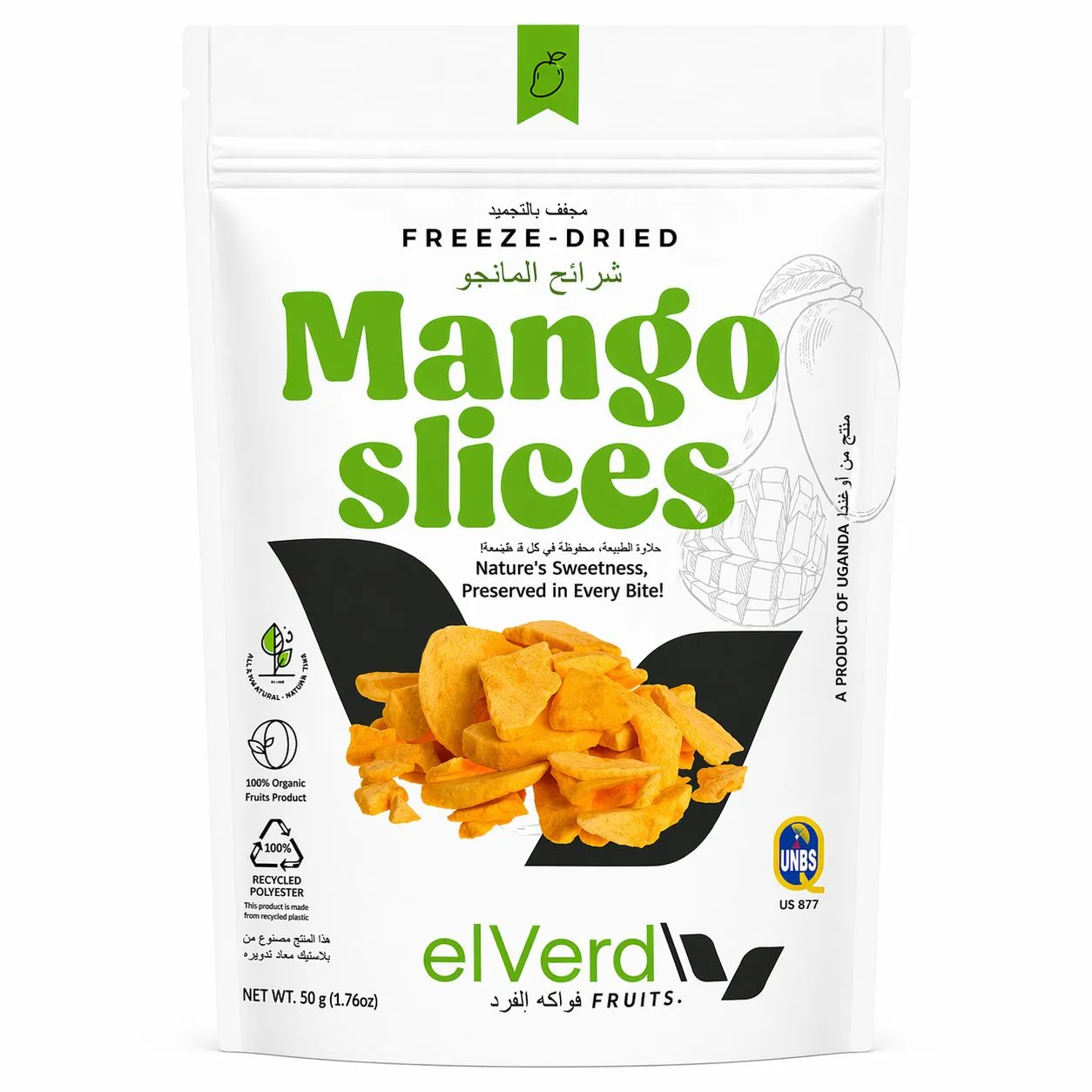 FREEZE DRIED MANGO SLICES ELVERD FRUITS ( 50 GM )