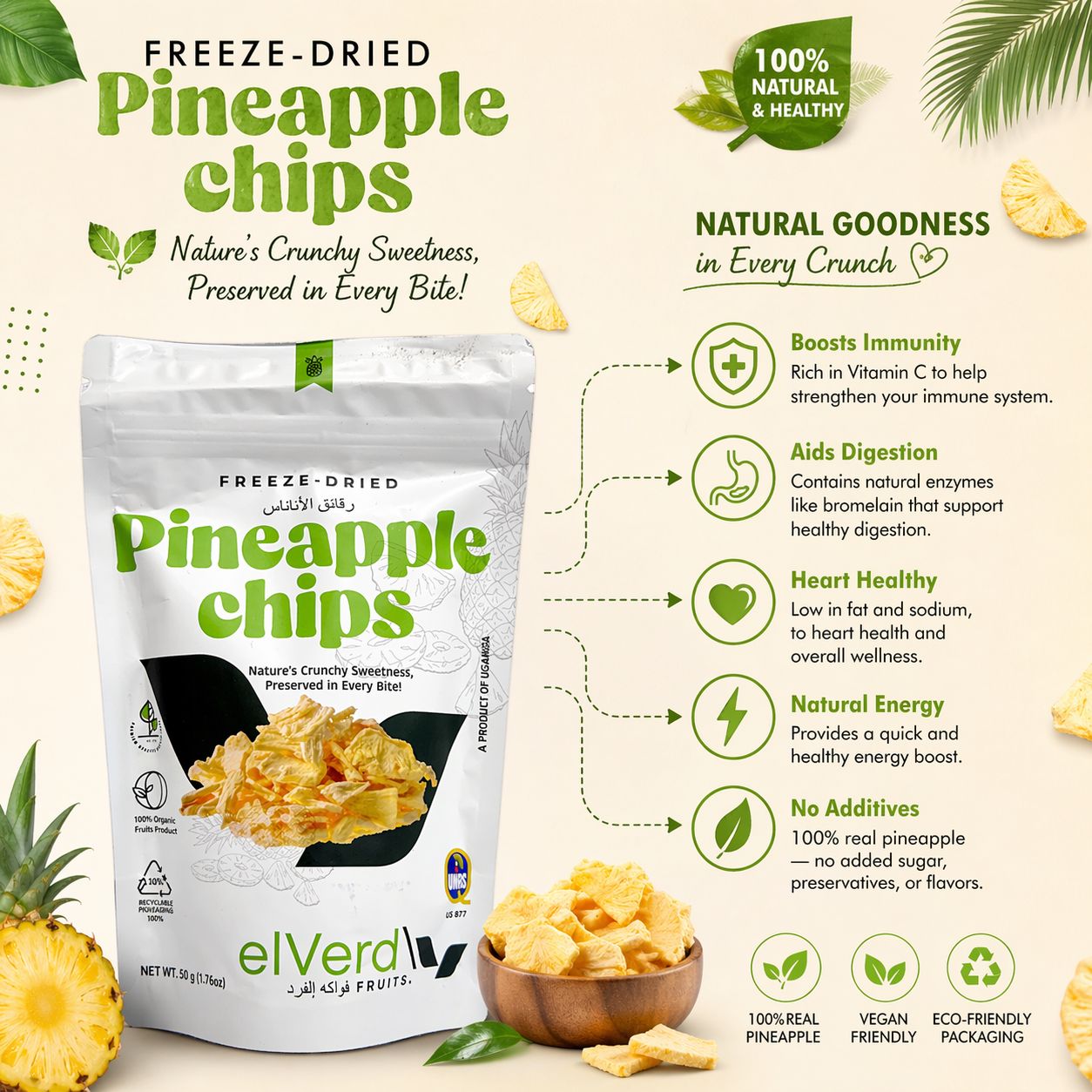 Elverd Fruits Freeze Dried Pineapple Chips 50 g