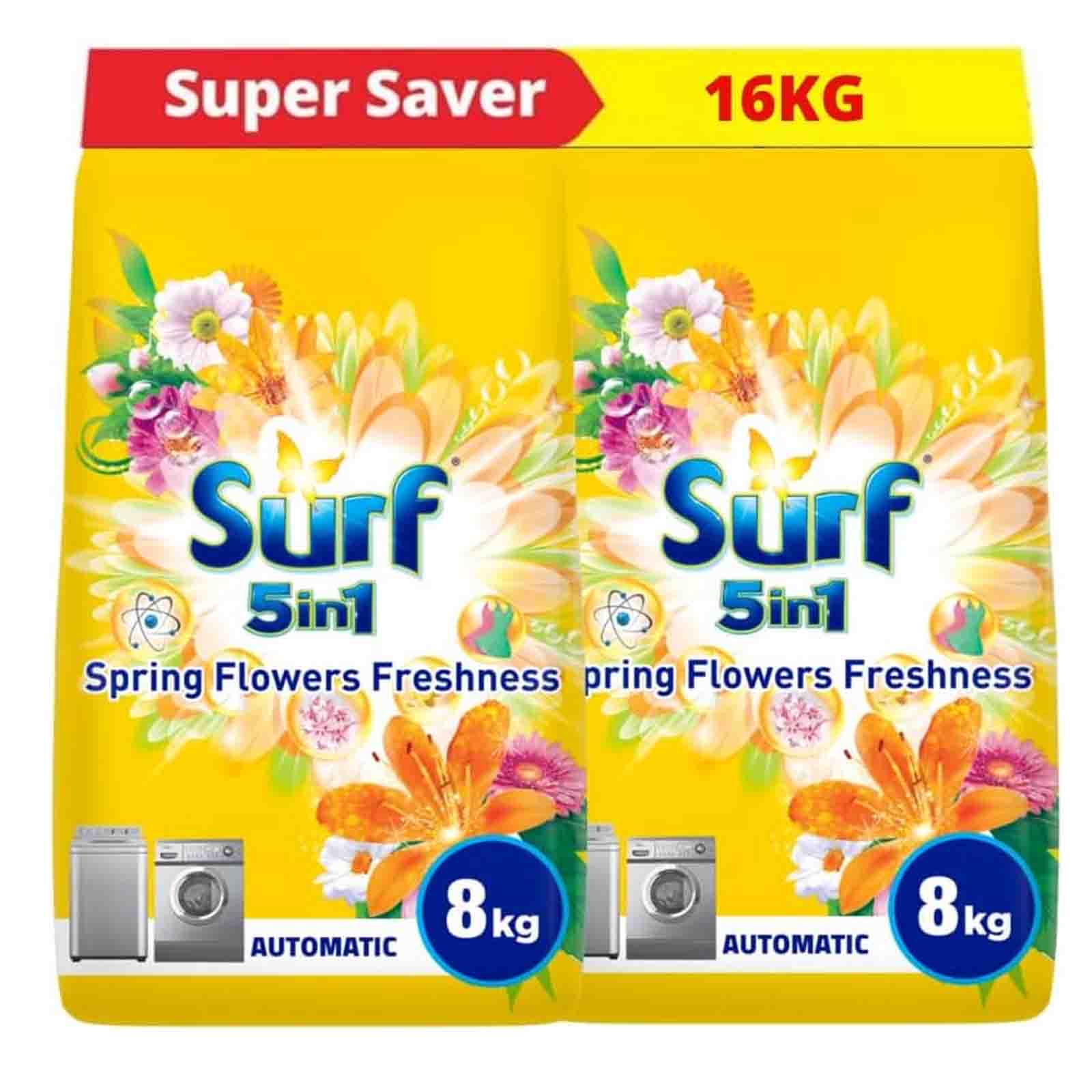LAUNDRY DETERGENT POWDER AUTOMATIC 5 IN 1 SPRING FLOWERS FRESHNESS SURF ( 2 X 8 KG )