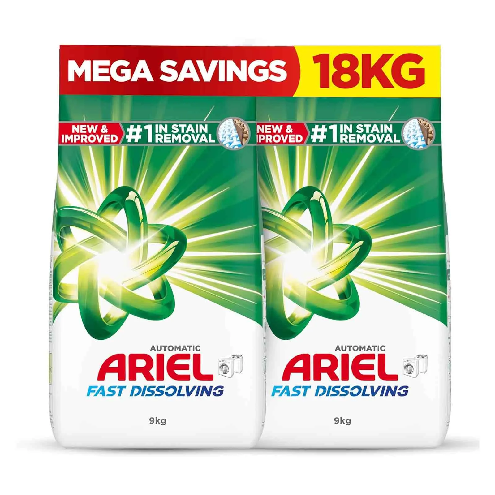WASHING POWDER GREEN FAST DISSOLVING AUTOMATIC ARIEL ( 2 X 9 KG )