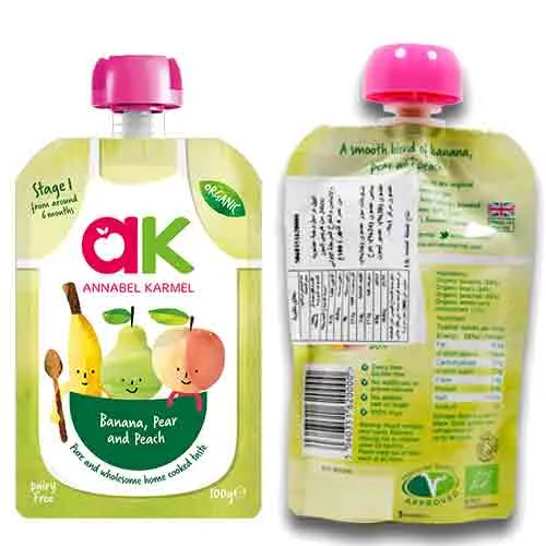 PUREE ORGANIC BANANA, PEAR & PEACH STAGE 1 ANNABEL KARMEL ( 6 X 100 gm ) 