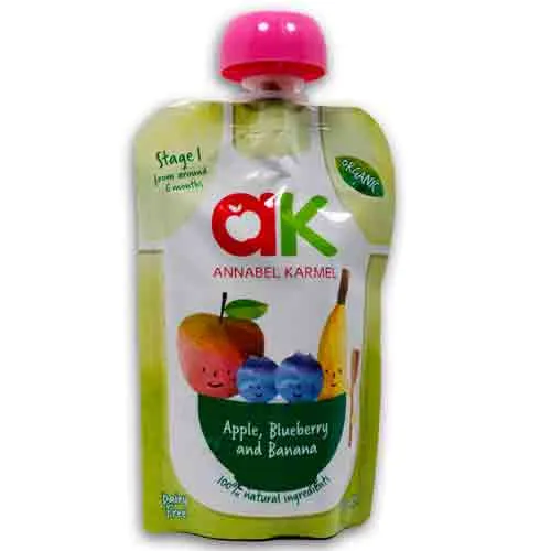 PUREE ORGANIC APPLE, BLUEBERRY & BANANA STAGE 1 ANNABEL KARMEL ( 6 X 100 gm ) 