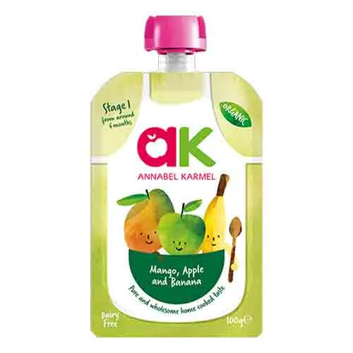 PUREE ORGANIC MANGO, APPLE & BANANA STAGE 1 ANNABEL KARMEL ( 6 X 100 gm ) 