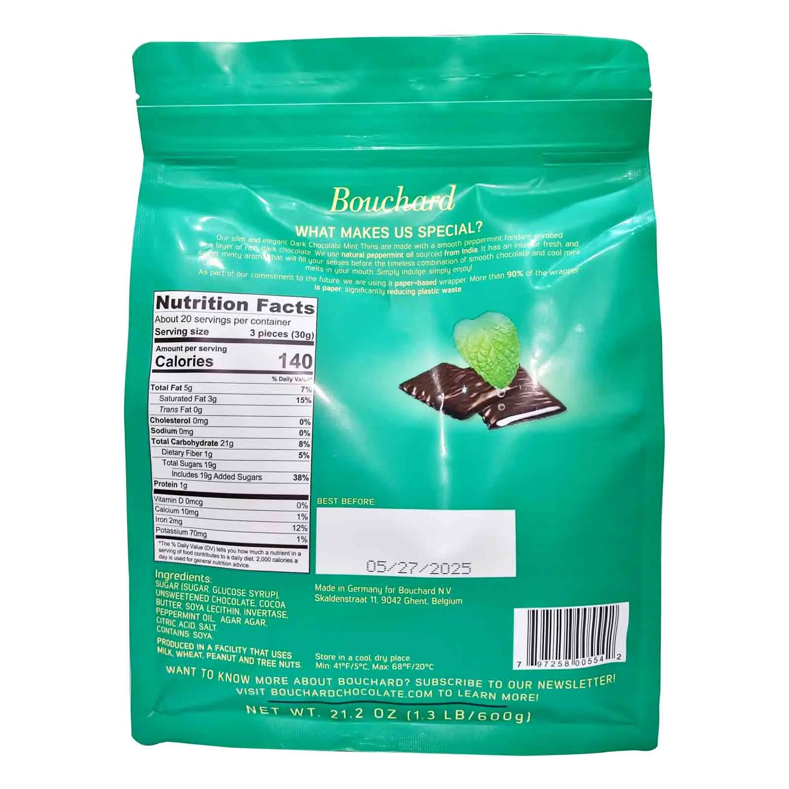 Bouchard Dark Chocolate With Mint Thins 600 g