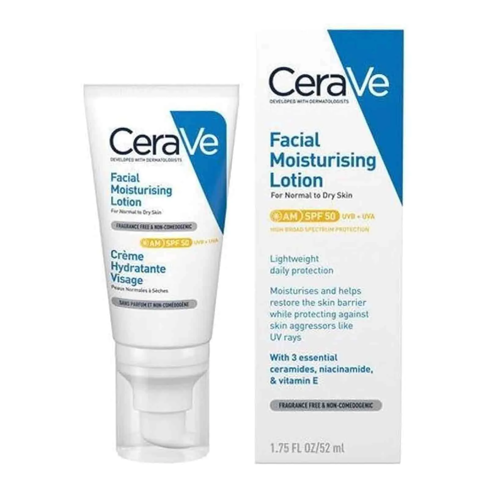 LOTION FACIAL MOISTURISING FOR NORMAL TO DRY SKIN SPF 50 CERAVE ( 52 ml )