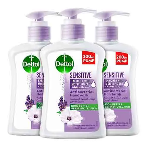 HAND WASH LAVENDER & WHITE MUSK SENSITIVE DETTOL ( 3 X 200 ml )