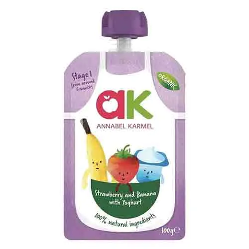PUREE ORGANIC STRAWBERRY GREEK STYLE YOGHURT ANNABEL KARMEL ( 6 X 100 gm ) 