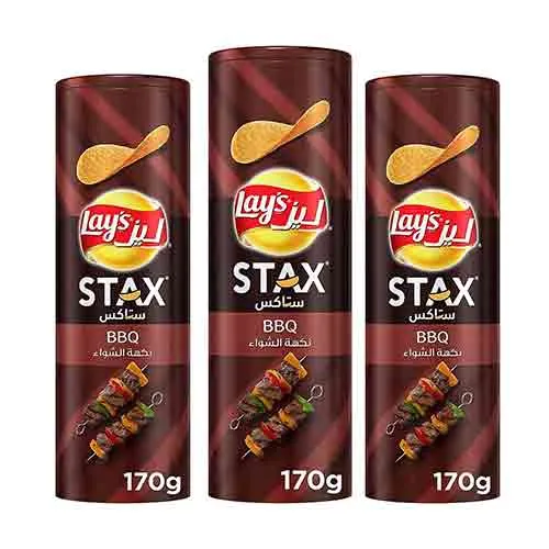 CHIPS STAX POTATO CRISPS BBQ LAYS (3 X 15 X 170 gm)