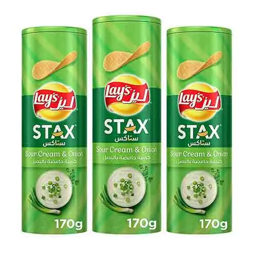 CHIPS STAX POTATO SOUR CREAM & ONION LAYS (3 X 170 GM)
