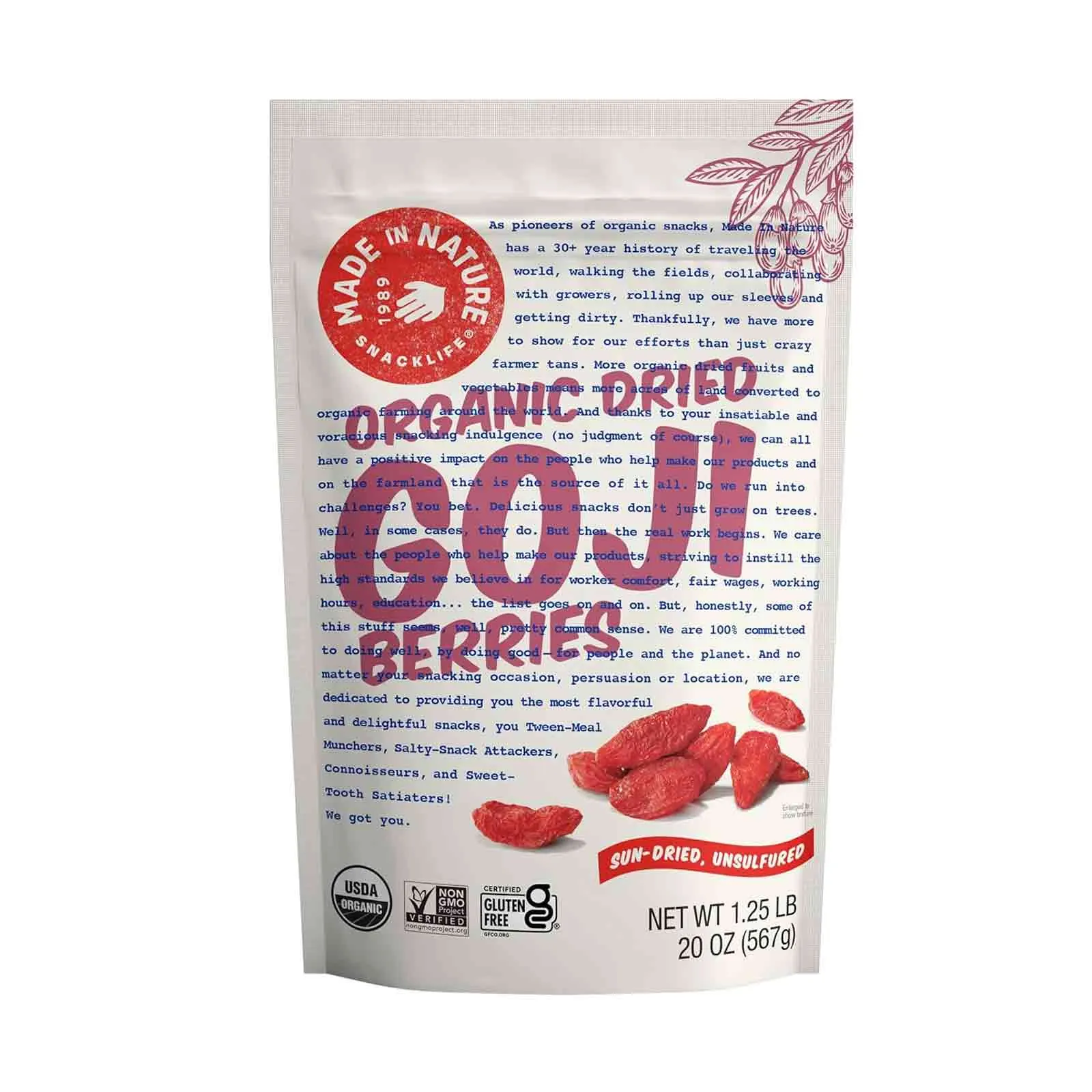 GOJI BERRIES DRIED ORGANIC SNACKLIFE MADE IN NATURE ( 567 GM )