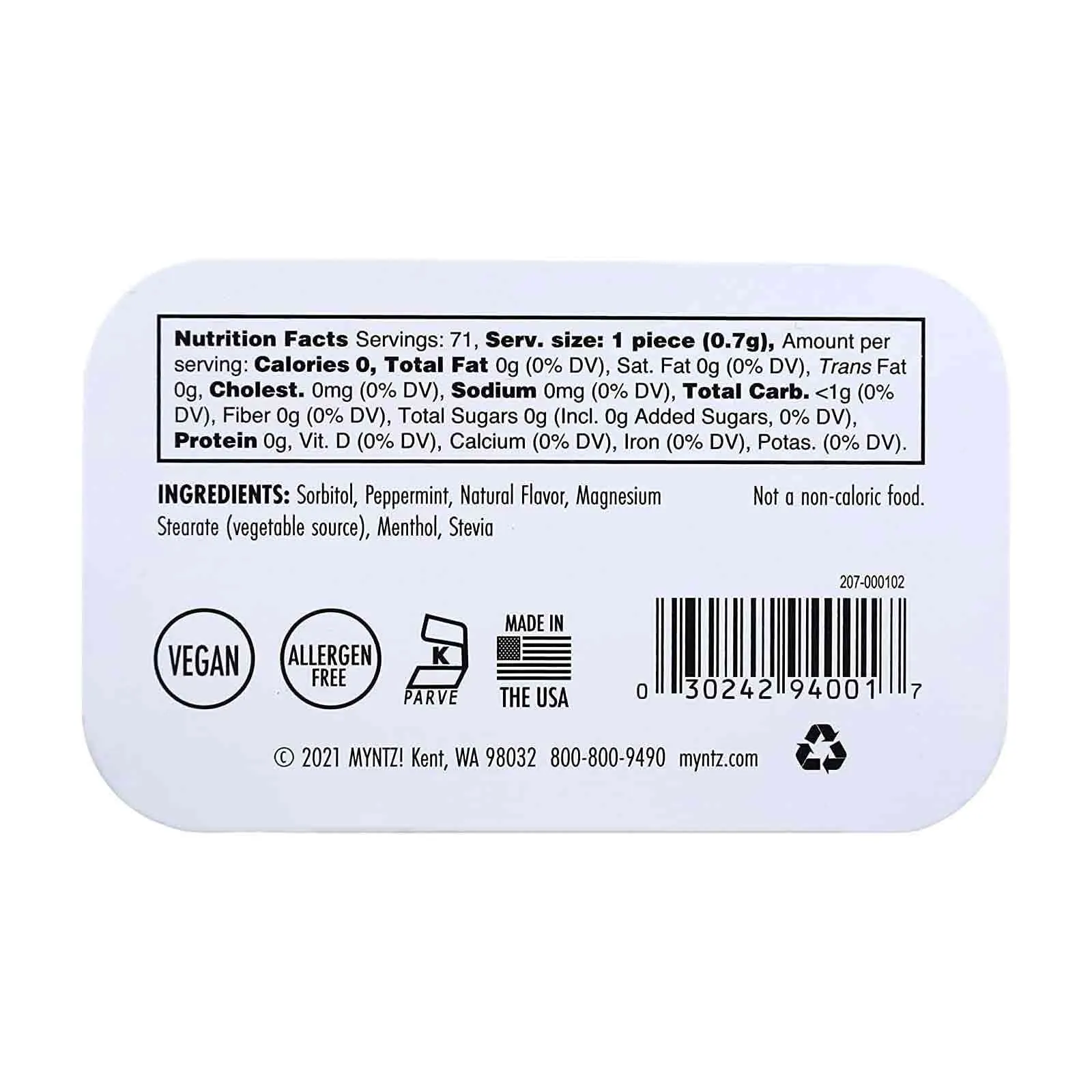  Myntz Sugar Free Breath Mints Wintermint 50 g