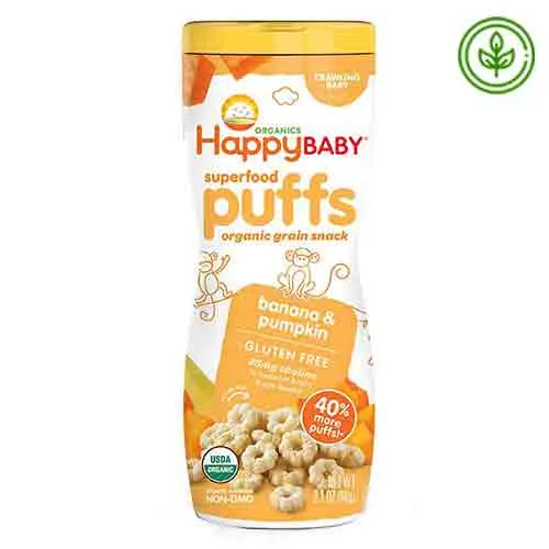 PUFFS ORGANIC GRAIN SNACK BANANA & PUMPKIN HAPPYBABY (60 gm)