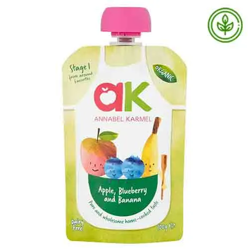 PUREE ORGANIC APPLE, BLUEBERRY & BANANA STAGE 1 ANNABEL KARMEL ( 100 gm ) 