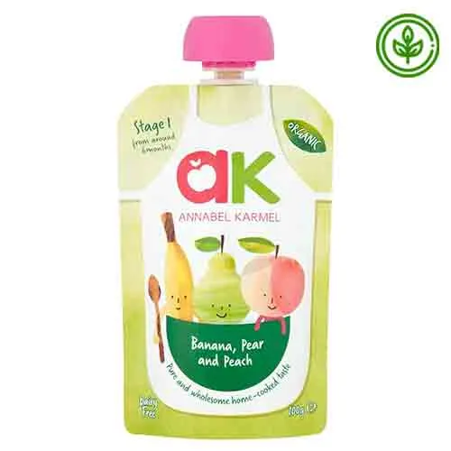 PUREE ORGANIC BANANA, PEAR & PEACH STAGE 1 ANNABEL KARMEL ( 100 gm ) 