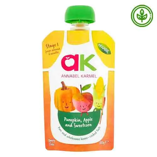 PUREE ORGANIC PUMPKIN, APPLE & SWEETCORN STAGE 1 ANNABEL KARMEL ( 100 gm ) 