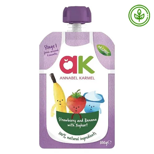PUREE ORGANIC STRAWBERRY GREEK STYLE YOGHURT ANNABEL KARMEL ( 100 gm ) 