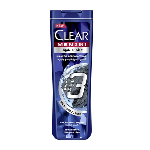 SHAMPOO 3 IN 1 WITH ACTIVATED CHARCOAL MENS CLEAR ( 400 ML )